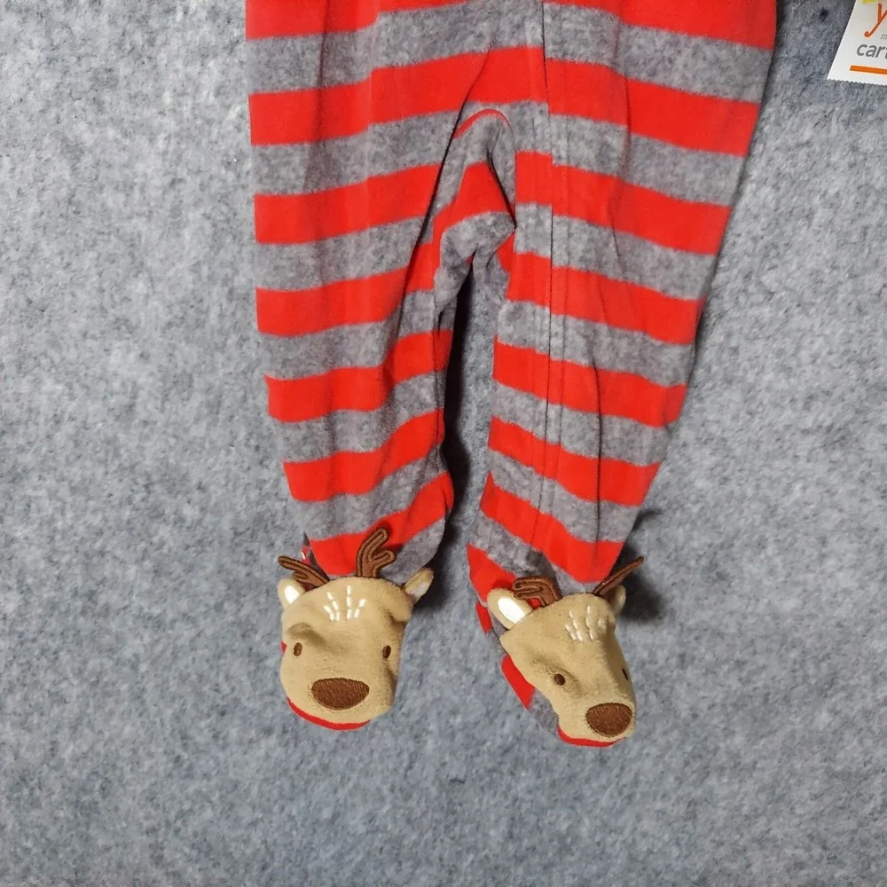 Carters One Piece 3M Christmas Embroidery Reindeer Footie Blanket Sleeper Stripe